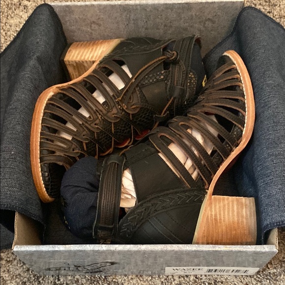 freebird Shoes - Wazee Freebird Black Lace-Up Heeled Sandals